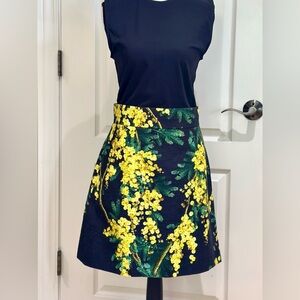 Dolce & Gabbana  Black & Yellow Floral Acacia Mimosa Print Crepe Skirt size 46 L